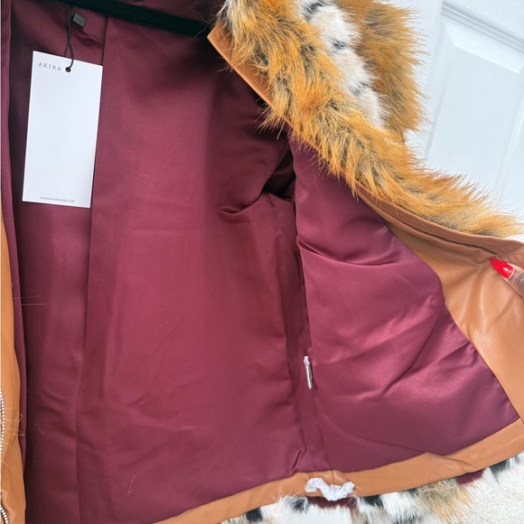AKIRA Azalea Wang Faux Fur Jacket with Brown and Burgundy Accents - Picture 3 of 6